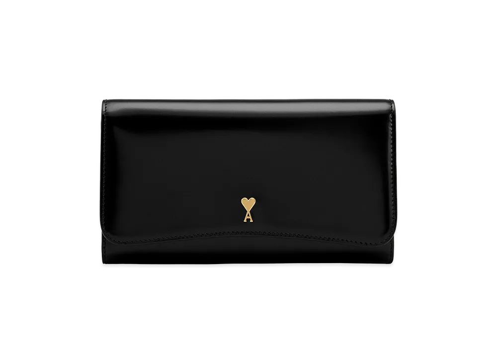 AMI PARIS Glazed Leather Paris Paris Continental Wallet "Black"