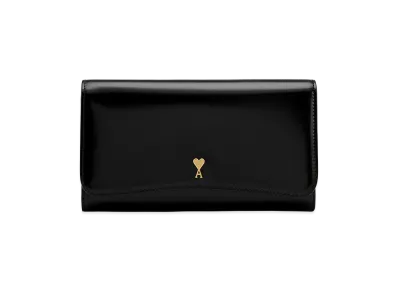 AMI PARIS Glazed Leather Paris Paris Continental Wallet "Black"