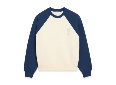 AMI PARIS Cotton Knitted Ami De Coeur Sweatshirt "White/Blue"