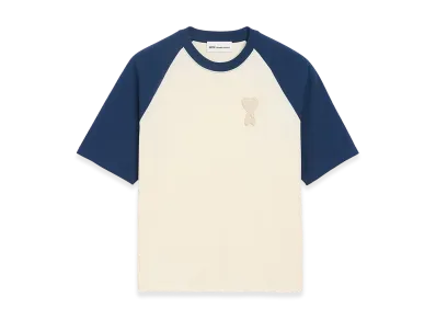 AMI PARIS Cotton Ami De Coeur Knitted Patch T-Shirt "White/Blue"