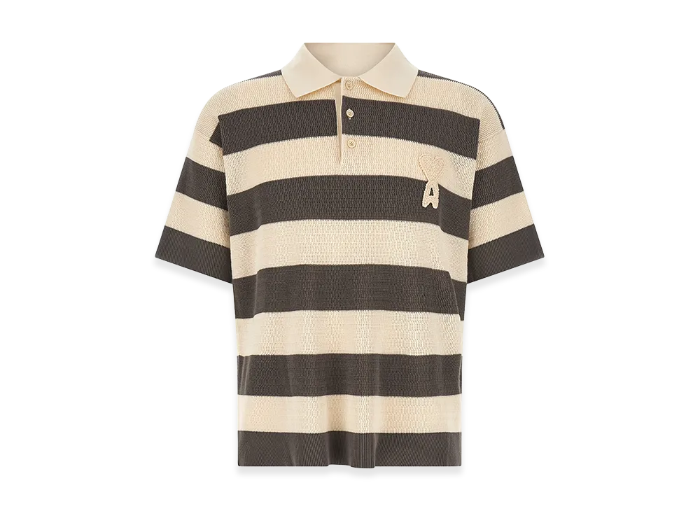 AMI PARIS Embroidered Cotton Polo Shirt "Stripped"