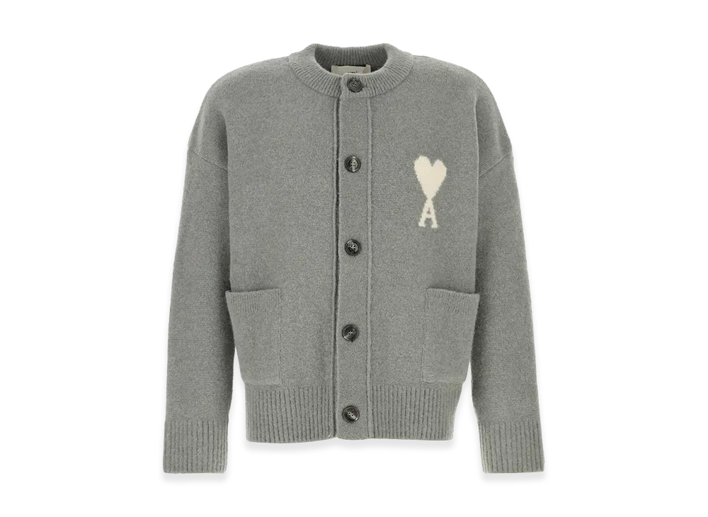 AMI PARIS Stretch Alpaca Blend Cardigan "Grey"