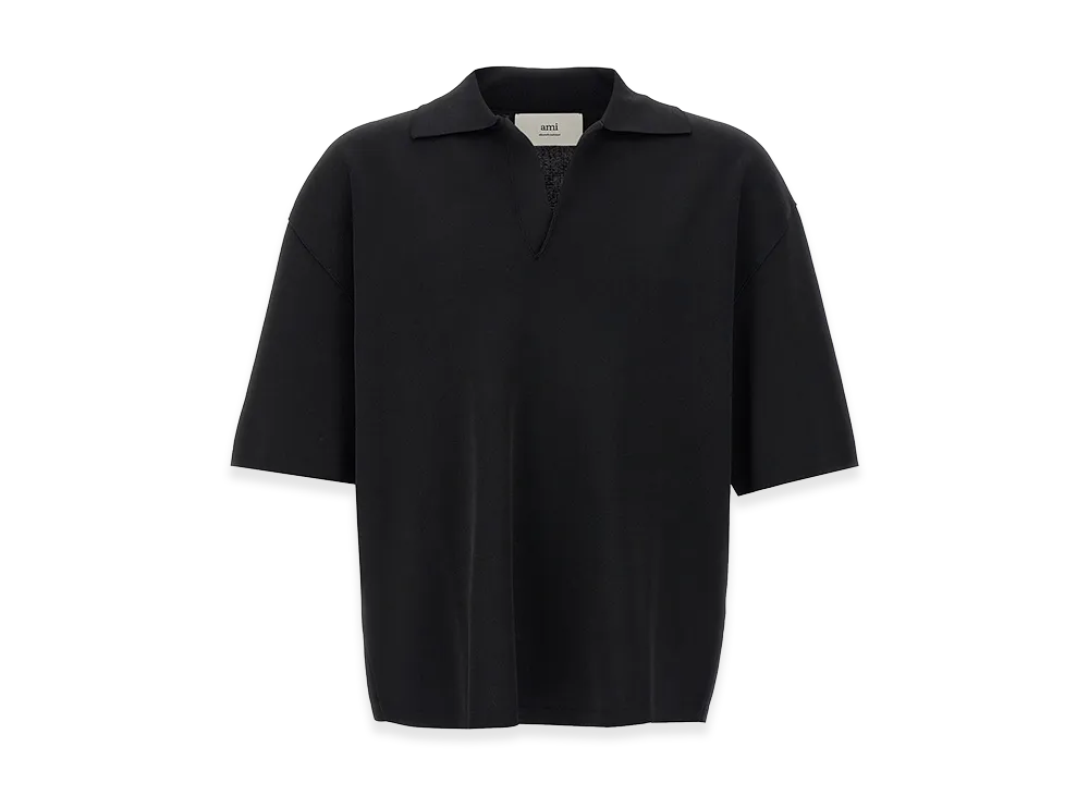 AMI PARIS Viscose Blend Oversize Polo Shirt "Black"