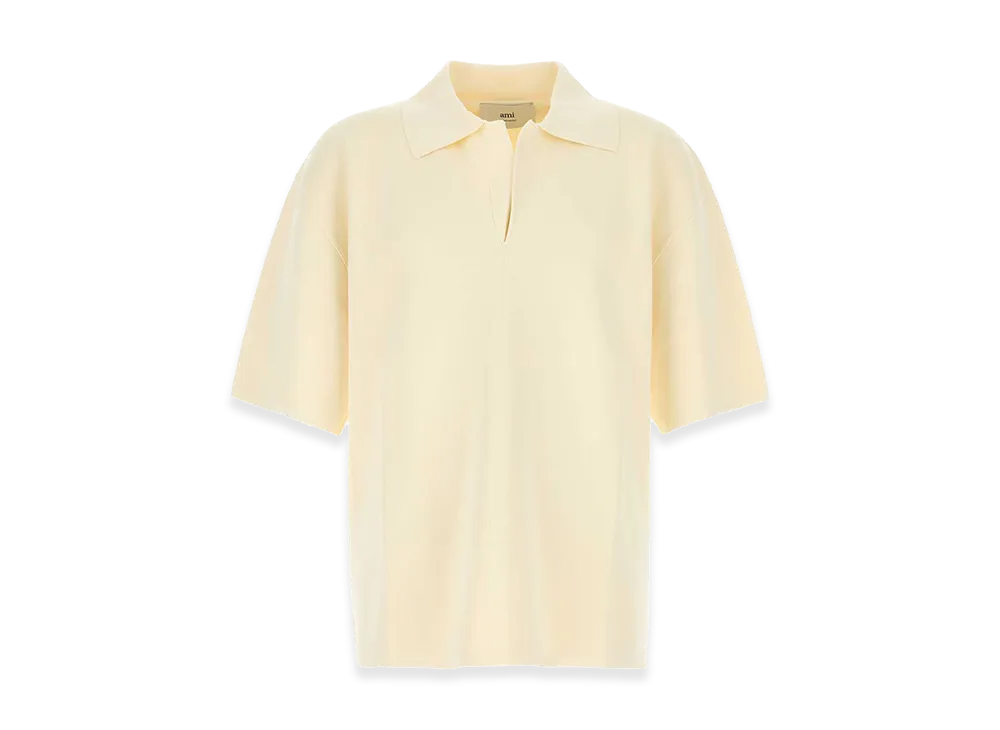 AMI PARIS Cream Viscose Blend Oversize Polo Shirt "Yellow"
