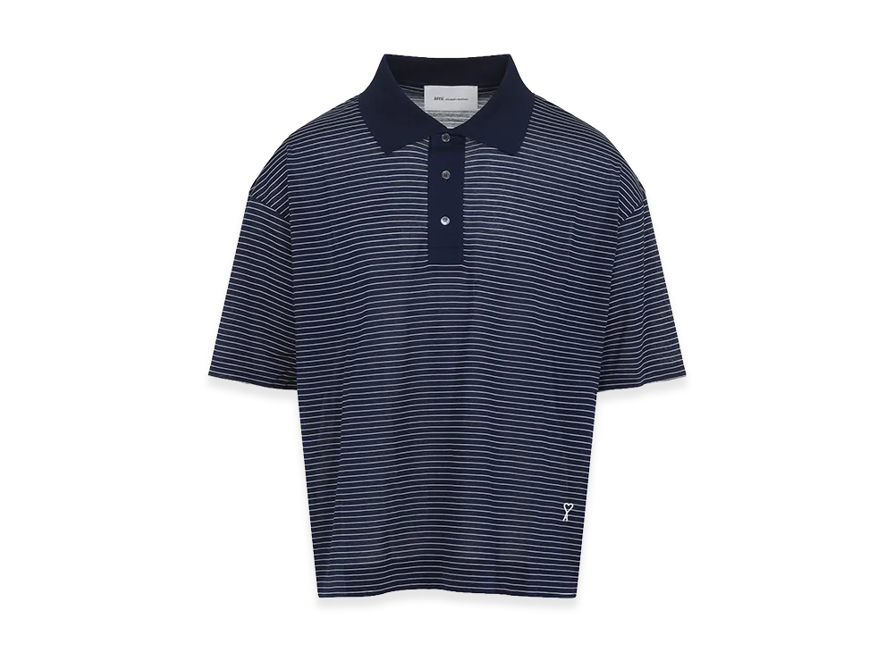 AMI PARIS Ami Striped Boxy Fit Polo "Blue/White"