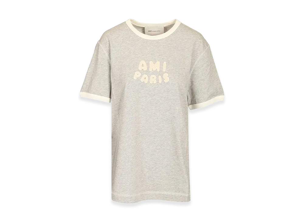 AMI PARIS Short Sleeves Classic Fit Teeshirt With Knitted Patch "Grey"