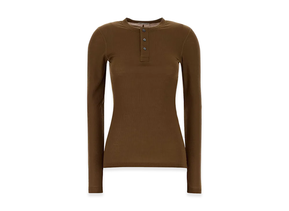 AMI PARIS Women's Lyocell Long Sleeve Tee "Brown"