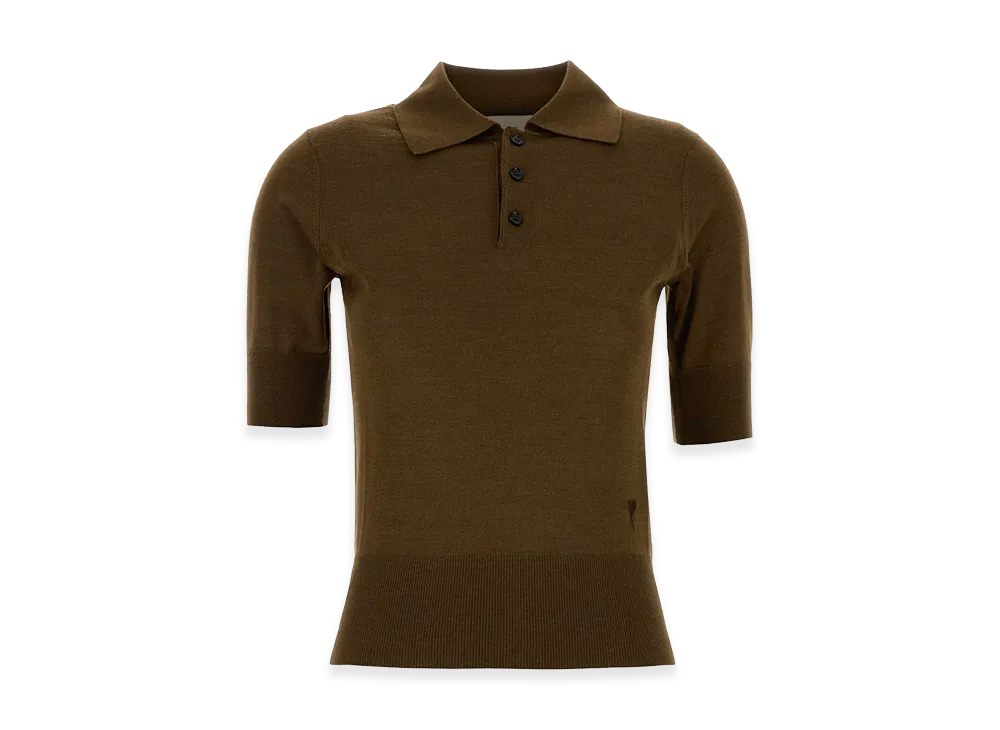 AMI PARIS Women's Wool Blend Polo Shirt "Brown"