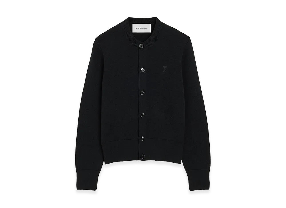 AMI PARIS Women's Quota Crewneck Cardigan with Ami De Coeur "Black"