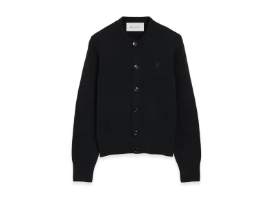 AMI PARIS Women's Quota Crewneck Cardigan with Ami De Coeur "Black"