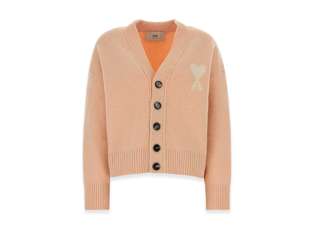 AMI PARIS Women's Stretch Wool Blend Cardigan "Pink"