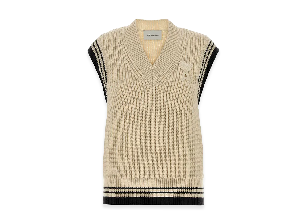 AMI PARIS Women's Wool Blend Vest "Sand Beige"