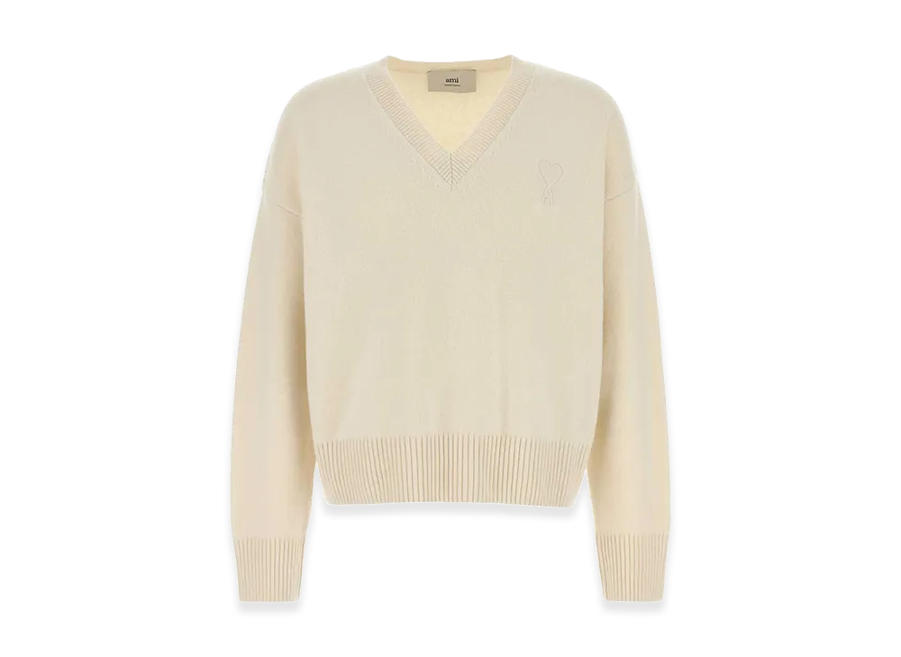 AMI PARIS Wool Blend Sweater "White/Ivory"