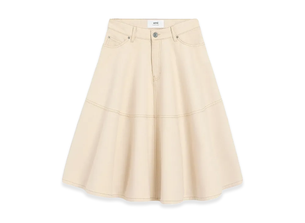 AMI PARIS Women's Melange Denim Skirt "Ivory"