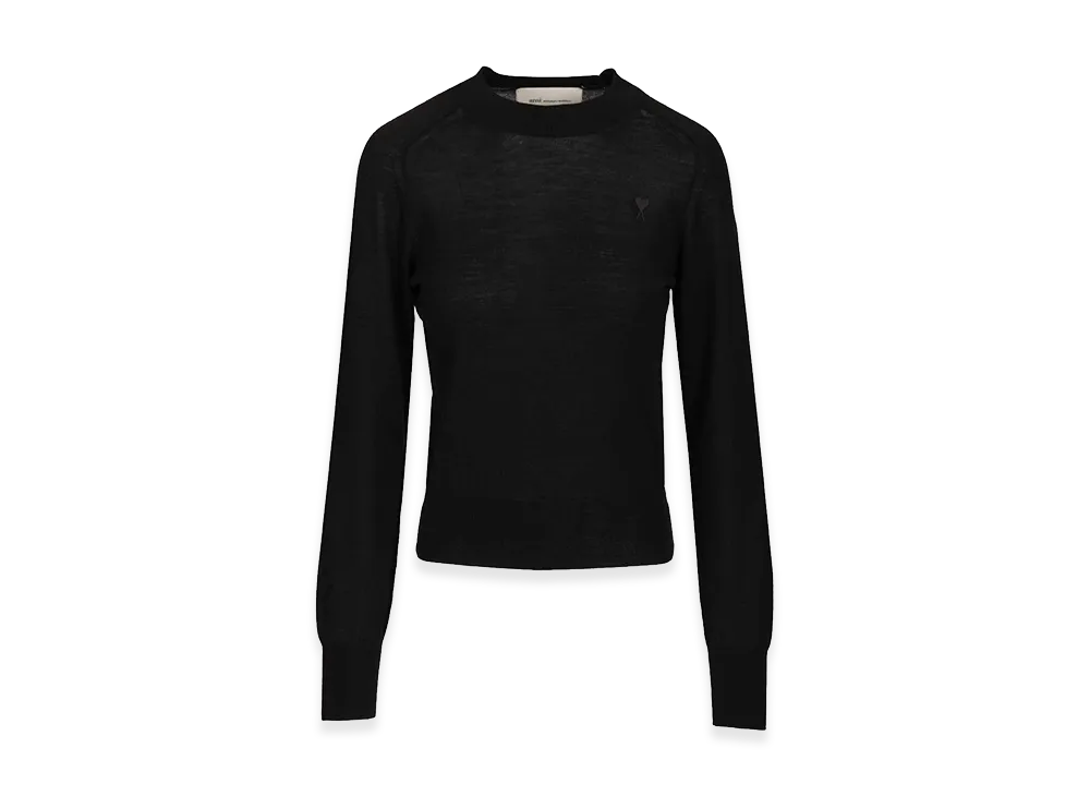 AMI PARIS Women's Quota -Crewneck Sweater With Contrasted Ami De Coeur "Black"