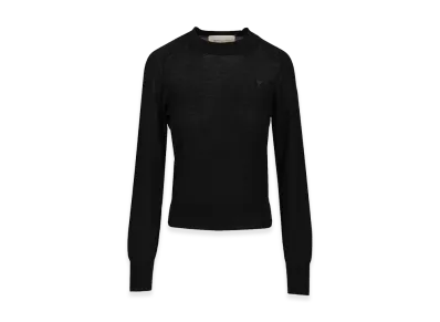 AMI PARIS Women's Quota -Crewneck Sweater With Contrasted Ami De Coeur "Black"