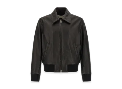 AMI PARIS 'Ami De Coeur' Leather Bomber Jacket "Black"