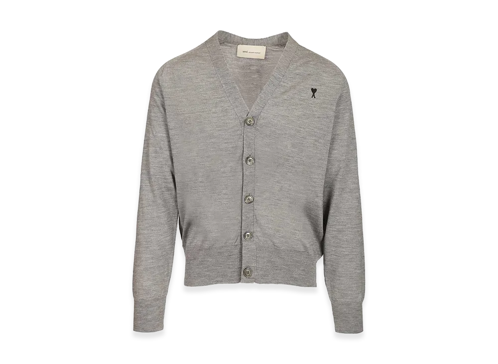 AMI PARIS V-Neck Wool Cardigan "Gray"