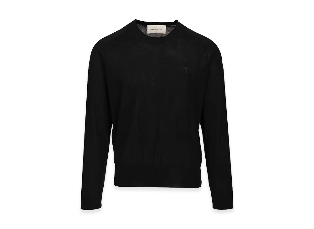 AMI PARIS Quota -Crewneck Sweater With Contrasted Ami De Coeur Exrafine Merino Wool "Black"
