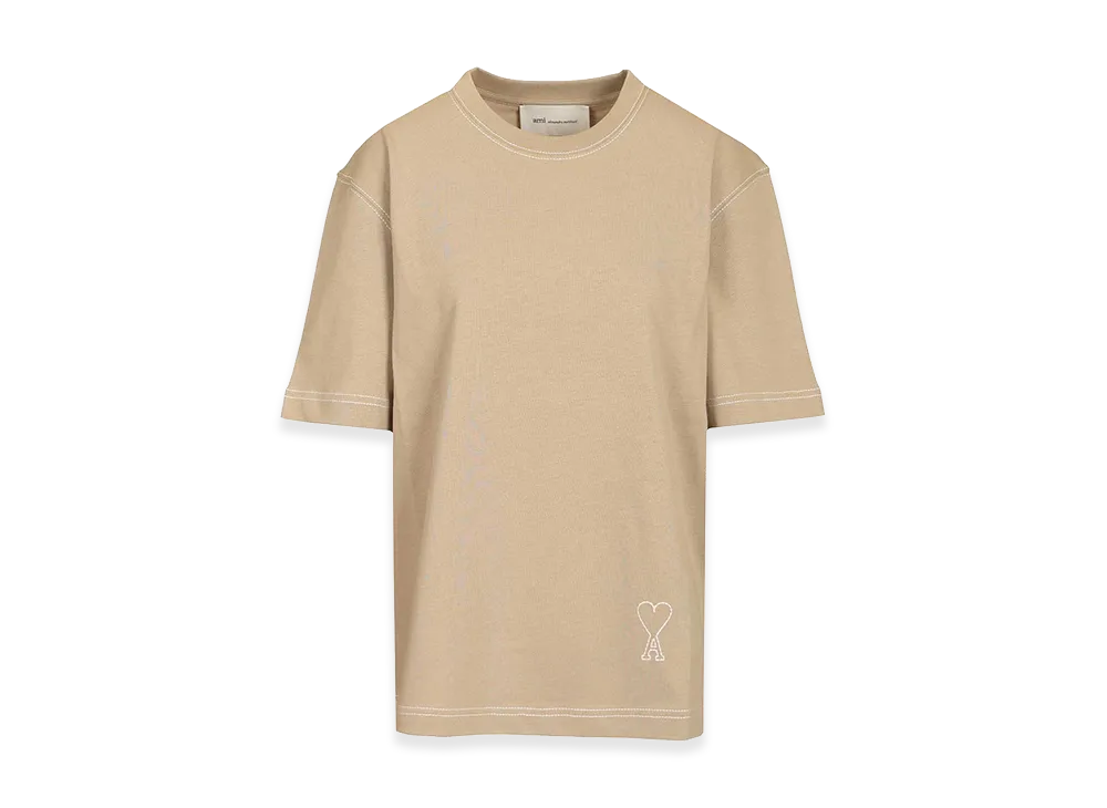 AMI PARIS Short Sleeves Boxy Fit Teeshirt With Topstitched Ami De Coeur "Beige"