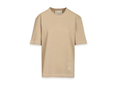 AMI PARIS Short Sleeves Boxy Fit Teeshirt With Topstitched Ami De Coeur "Beige"