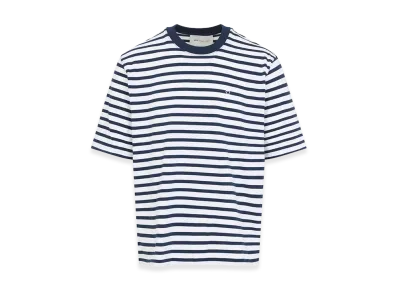 AMI PARIS Quota -Short Sleeves Boxy Fit Mariniere Teeshirt With Ami De Coeur Patch "Blue"