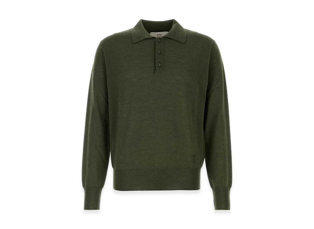 AMI PARIS Wool Blend Polo Shirt "Green"
