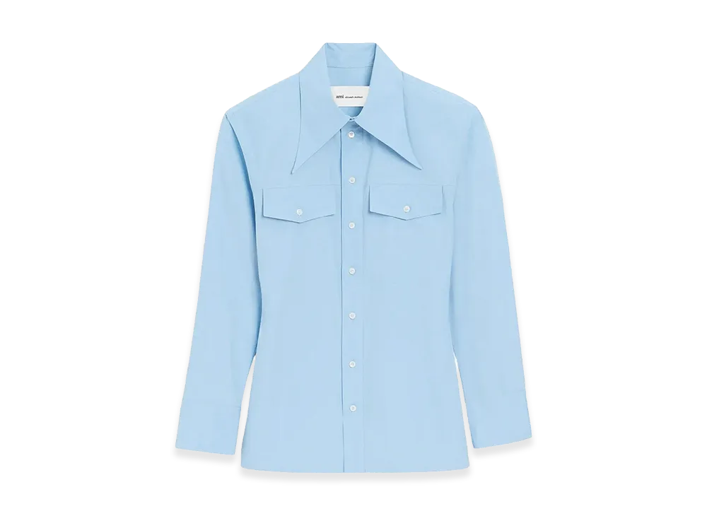 AMI PARIS Women's Pointed Collar Shirt "Light Blue"