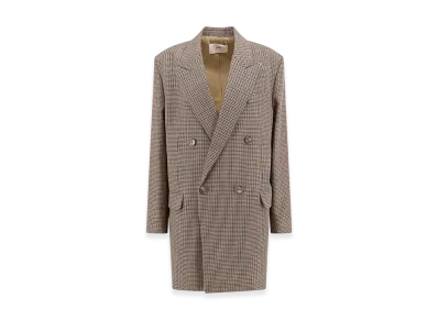 AMI PARIS Women's Virgin Wool Blazer with Pied De Poule Motif "Beige"