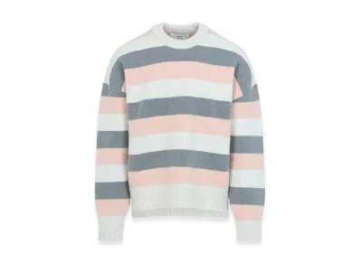 AMI PARIS Striped Crewneck Sweater "Grey Powder/Off White"