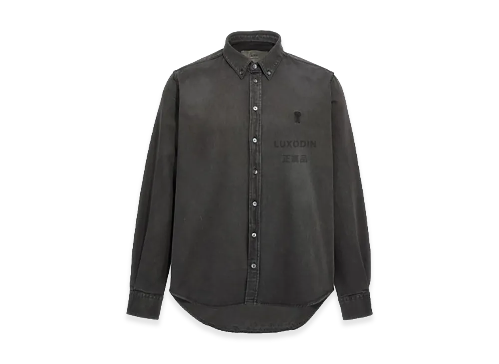 AMI PARIS Button Down Army De Coeur Shirt "Black"