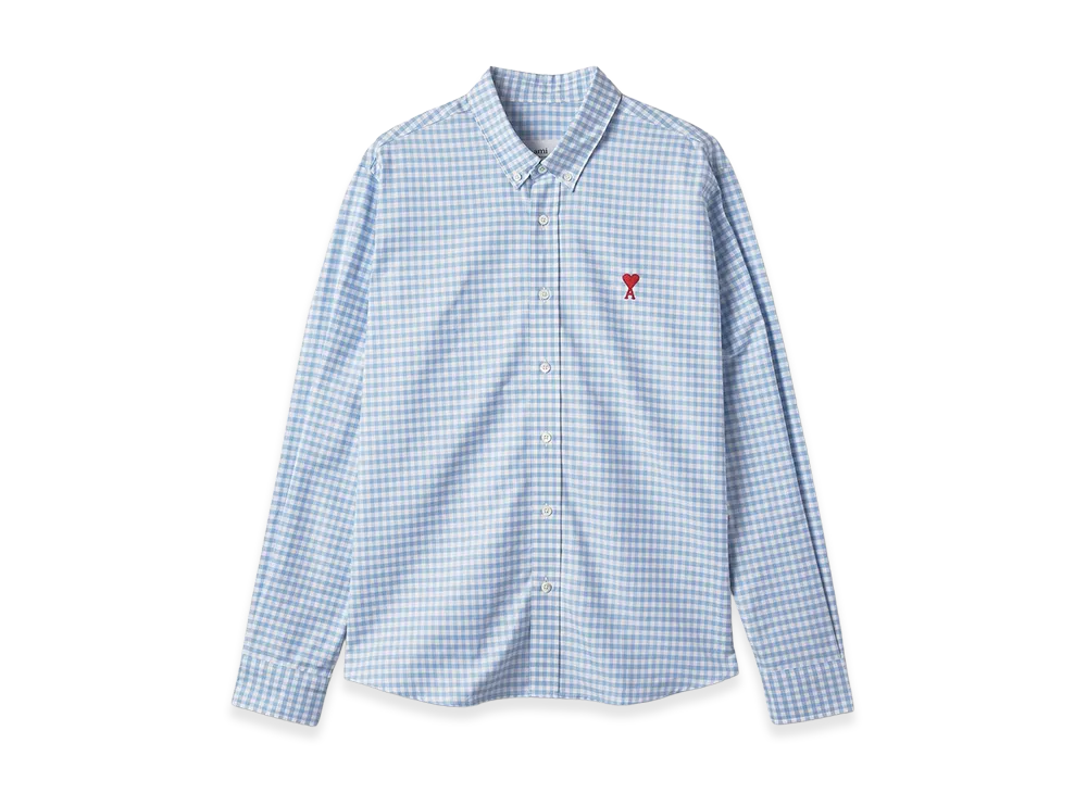 AMI PARIS Gingham Check Oxford Shirt "Light Blue"