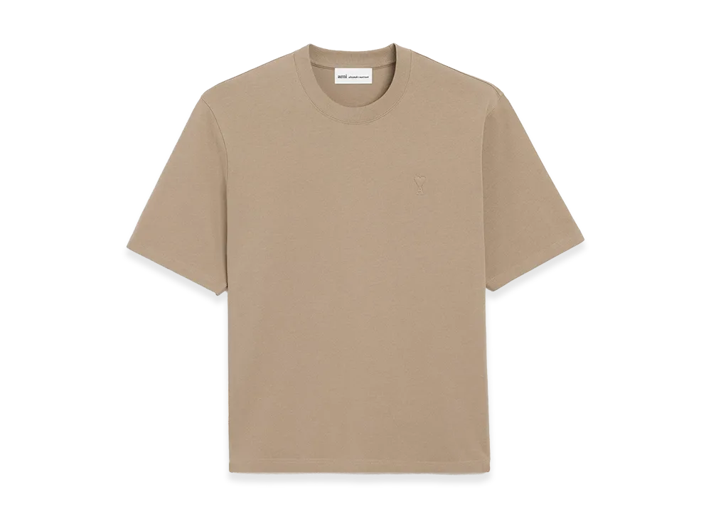 AMI PARIS Embossed Boxy Fit T-Shirt "Beige Taupe"