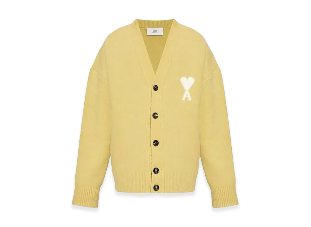 AMI PARIS Ami De Coeur Cardigan "Lime Green/Off White"