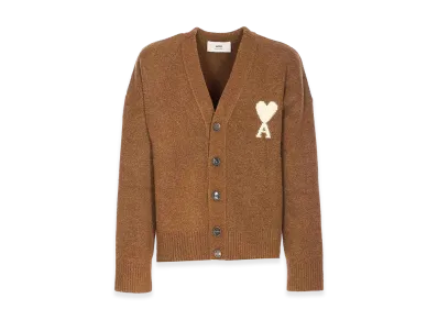 AMI PARIS Ami De Coeur Cardigan "Hazelnut/Offwhite"