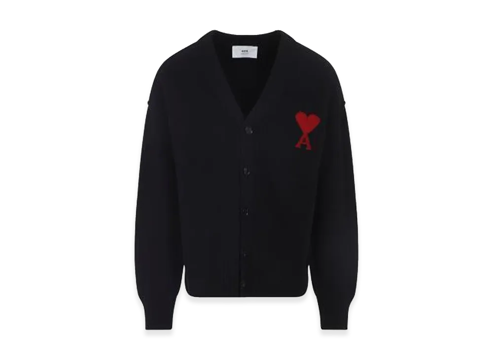 AMI PARIS Felt Cardigan "Black/Red"