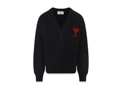 AMI PARIS Felt Cardigan "Black/Red"
