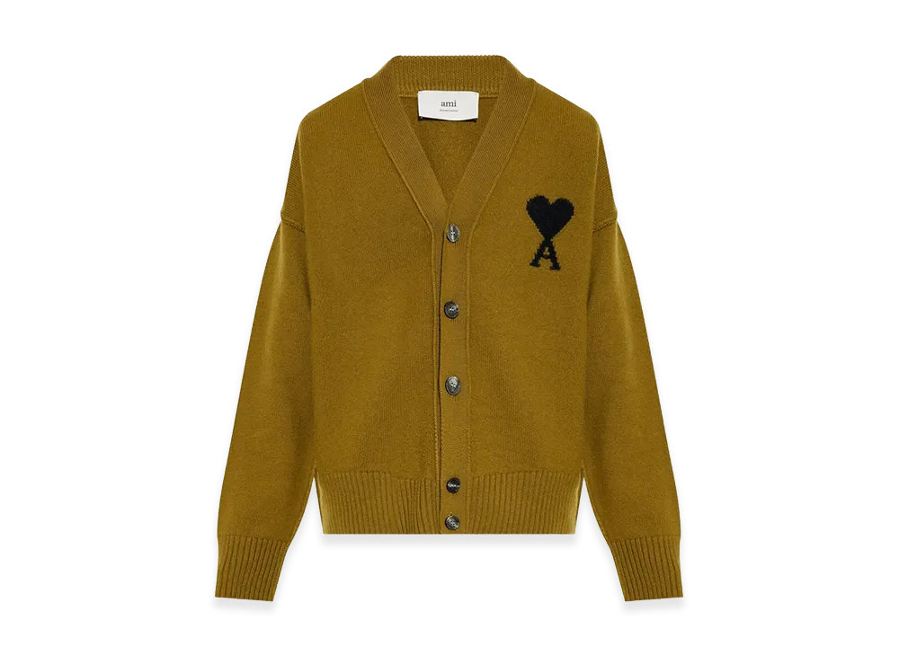 AMI PARIS Felt Cardigan "Bronze/Black"
