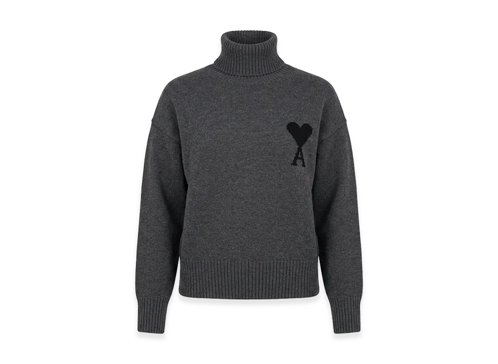 AMI PARIS Women's Ami De Coeur Funnel Neck Sweater "Grey/Black"