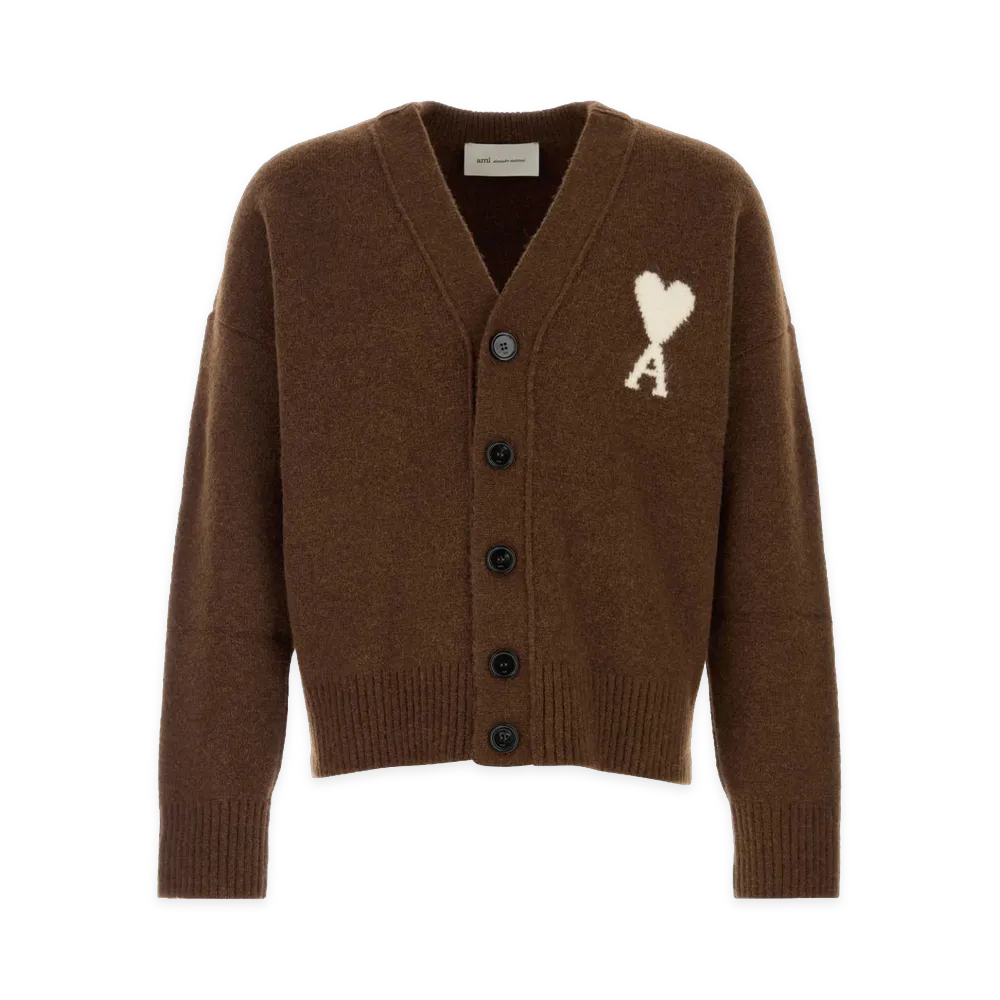 AMI PARIS Stretch Alpaca Blend Cardigan "Brown"