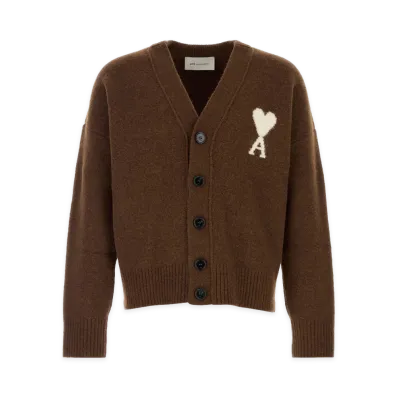AMI PARIS Stretch Alpaca Blend Cardigan "Brown"