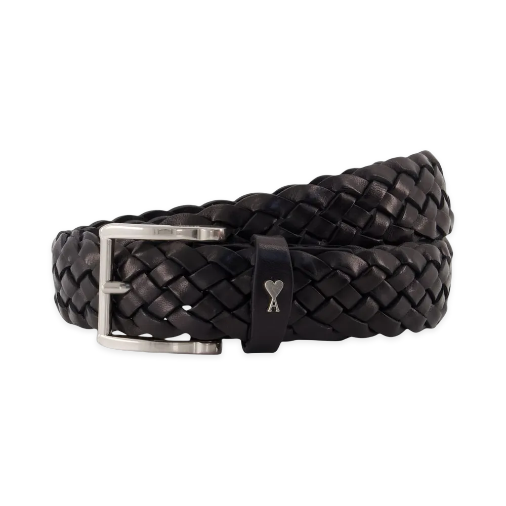 AMI PARIS 30mm Braided Paris Belt Leather "Black"