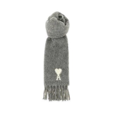 AMI PARIS QuotaAlpaga Wool Scarf With Ami De Coeur Jacquard Scarf "Gray/Off White"