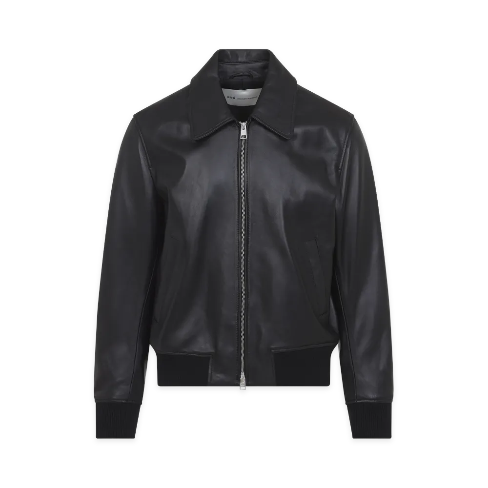 AMI PARIS Zipped Leather Jacket "Black"