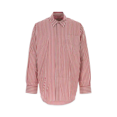 AMI PARIS Embroidered Poplin Shirt "Red/White"