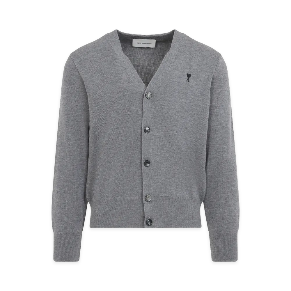 AMI PARIS Heather Ash Wool Adc Cardigan "Gray"