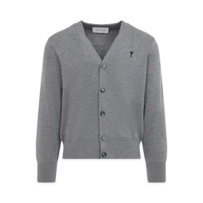 AMI PARIS Heather Ash Wool Adc Cardigan "Gray"