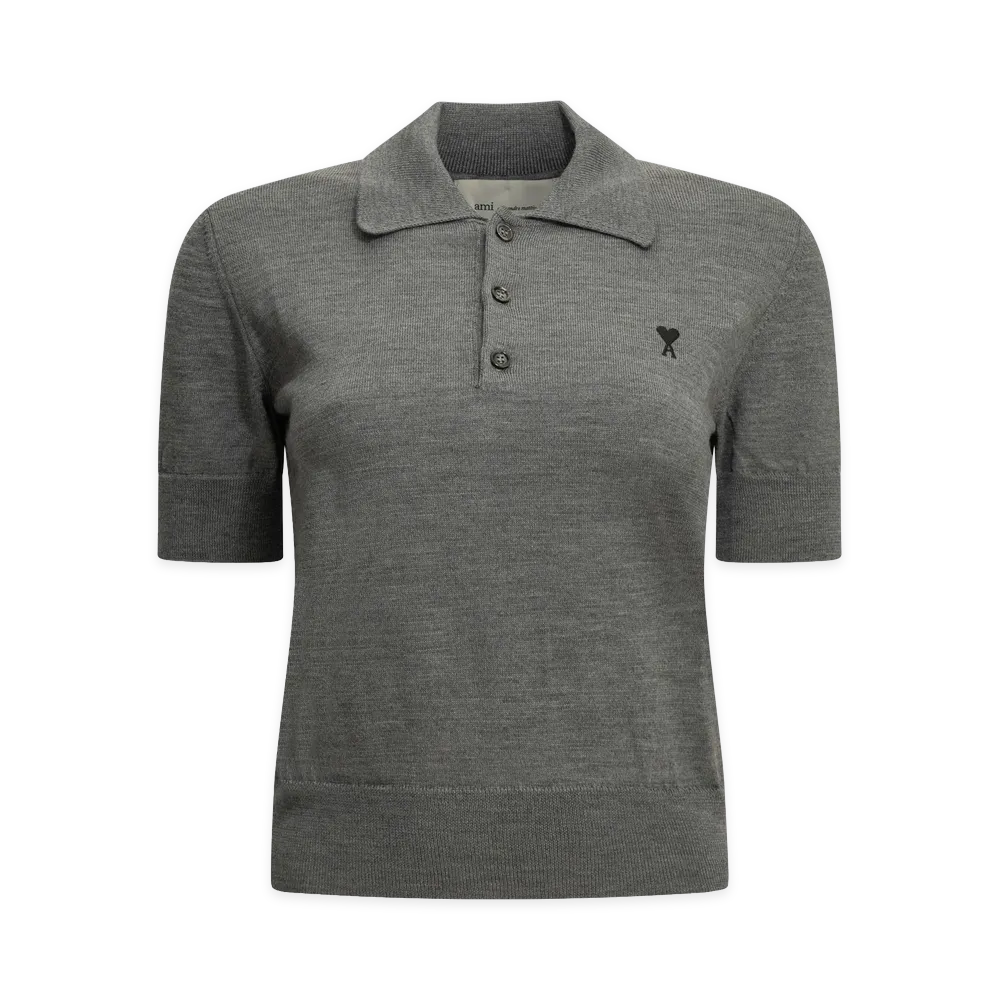 AMI PARIS Women's Merino Wool Polo Shirt "Gray"