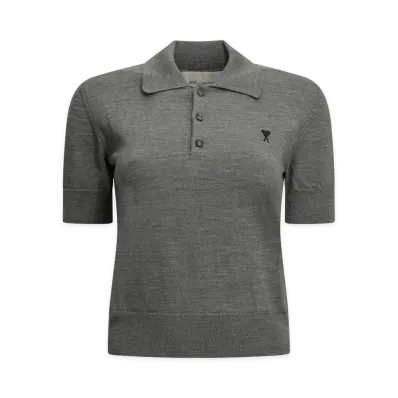 AMI PARIS Women's Merino Wool Polo Shirt "Gray"