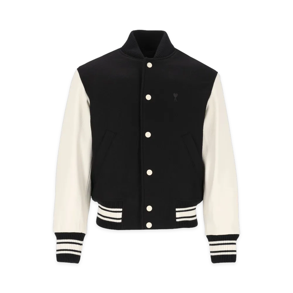 AMI PARIS Padded Wool And Leather Teddy Jacket "Black"